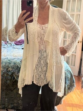 Surrealist lace lightweight sweater set. Feminine and flowy